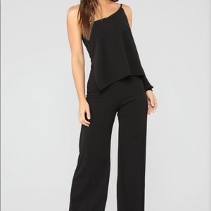 One shoulder jumpsuit.
